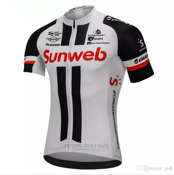 2018 Fahrradbekleidung Sunweb Grau und Shwarz Trikot Kurzarm und Tragerhose